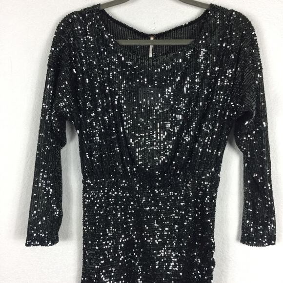 NWT Free People Gisele Sequin Mini Dress Black Silver Off Shoulder Cocktail - Picture 8 of 15